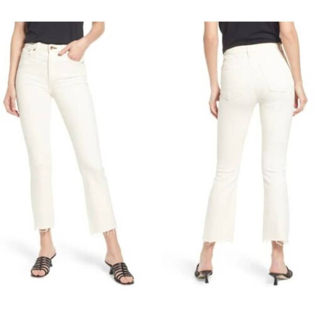 Rag & Bone NWT Nina High Waisted Raw Hem Ankle Flare Jeans Natural Ecru Size 25